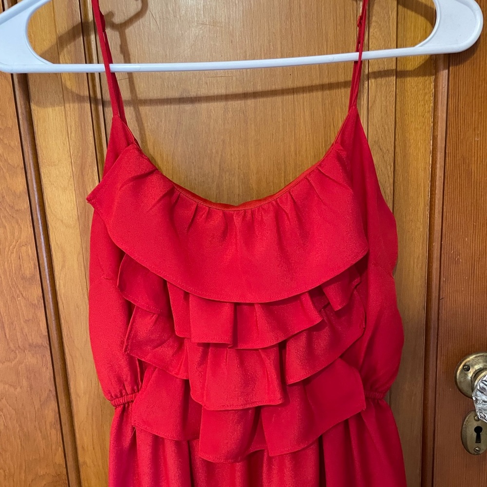 Red Dress with Front Ruffles - Picture 2 of 4
